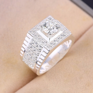 Nhẫn bạc nam mặt vuông đính đá đẹp NNA0836