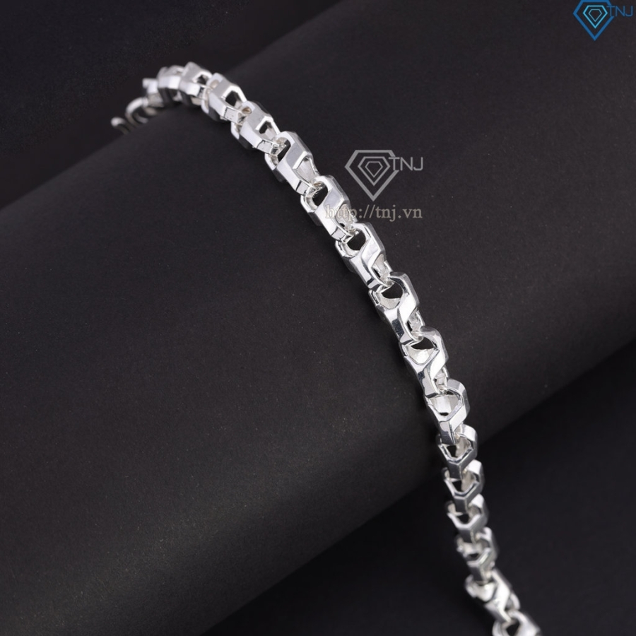 Lắc tay bạc mắt xích vuông nam trơn đơn giản LTA0214 - Trang Sức TNJ