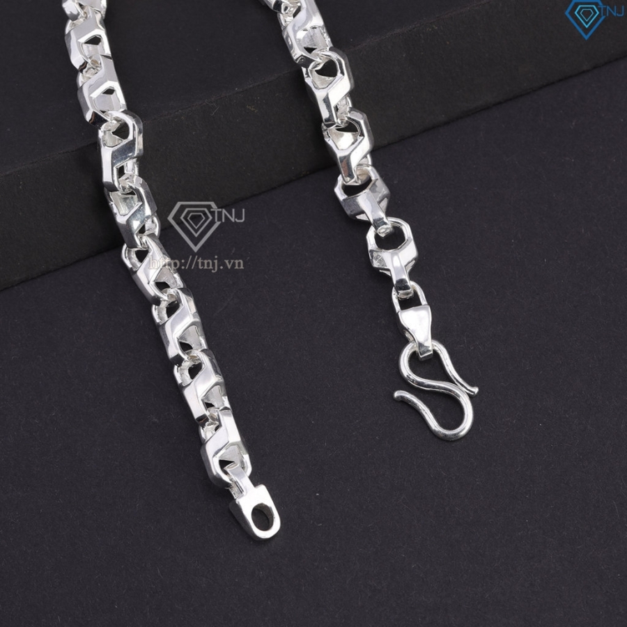 Lắc tay bạc mắt xích vuông nam trơn đơn giản LTA0214 - Trang Sức TNJ