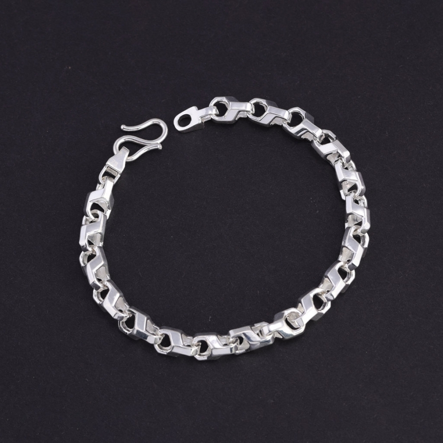 Lắc tay bạc mắt xích vuông nam trơn đơn giản LTA0214