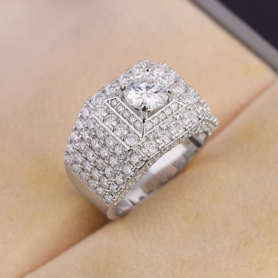 Nhẫn nam đính full kim cương Moissanite đẹp 7.0mm - NNAM0228