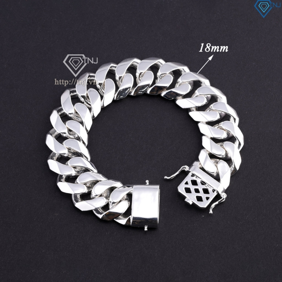 Lắc tay bạc nam mắt xích cuban bản to không đính đá 18mm LTA0215