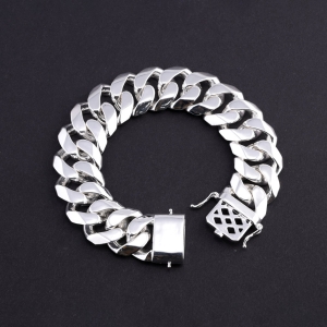 Lắc tay bạc nam mắt xích cuban bản to không đính đá 18mm LTA0215