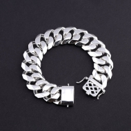 Lắc tay bạc nam mắt xích cuban bản to không đính đá 18mm LTA0215