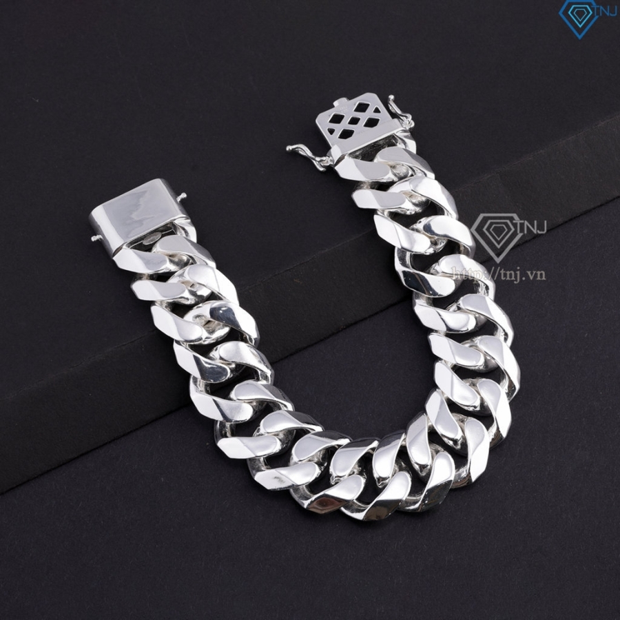 Lắc tay bạc nam mắt xích cuban bản to không đính đá 18mm LTA0215