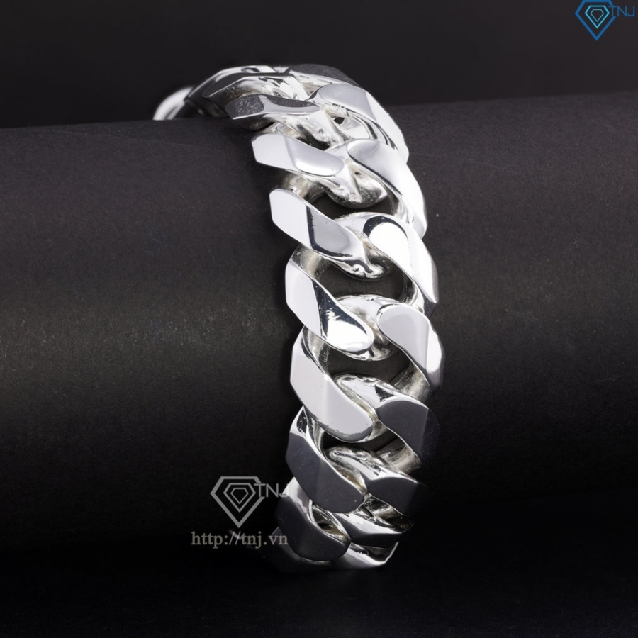 Lắc tay bạc nam mắt xích cuban bản to không đính đá 18mm LTA0215