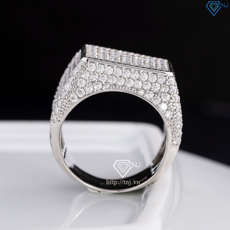 Nhẫn nam mặt vuông đính full kim cương Moissanite NNAM0234