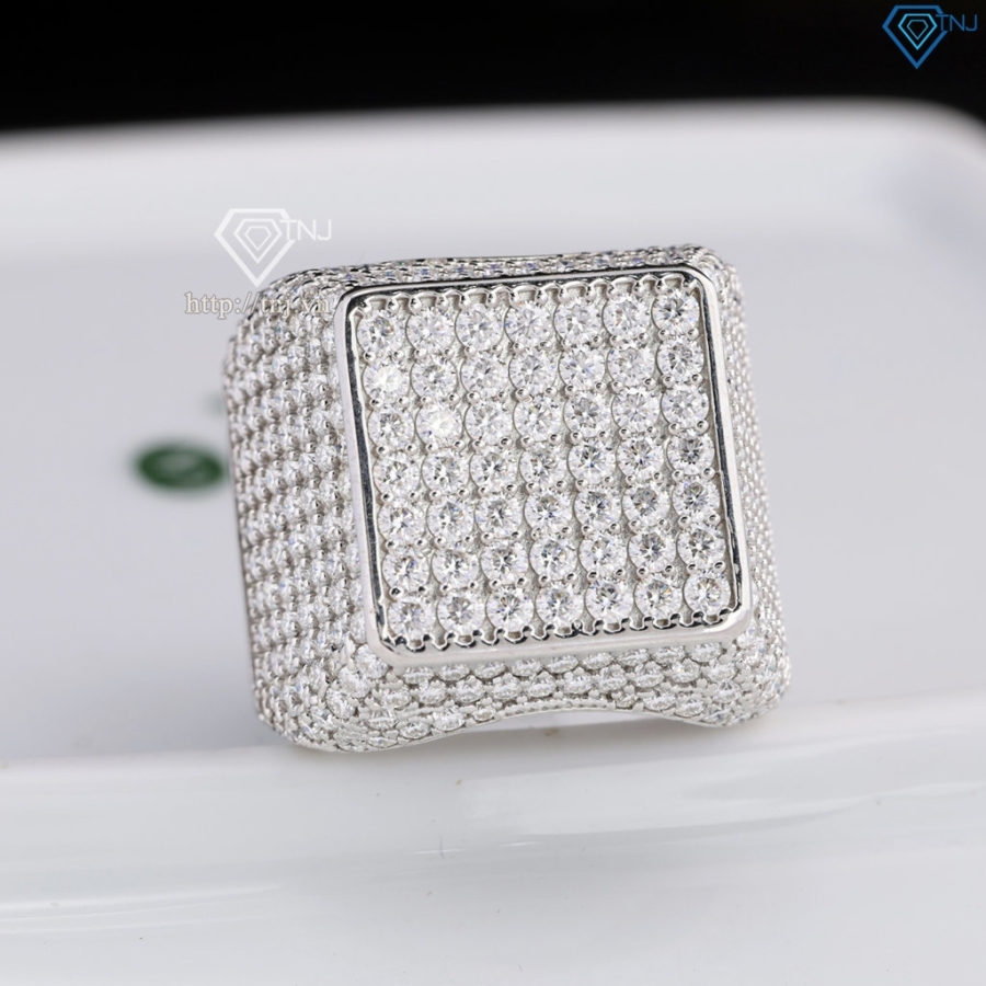 Nhẫn nam mặt vuông đính full kim cương Moissanite NNAM0234