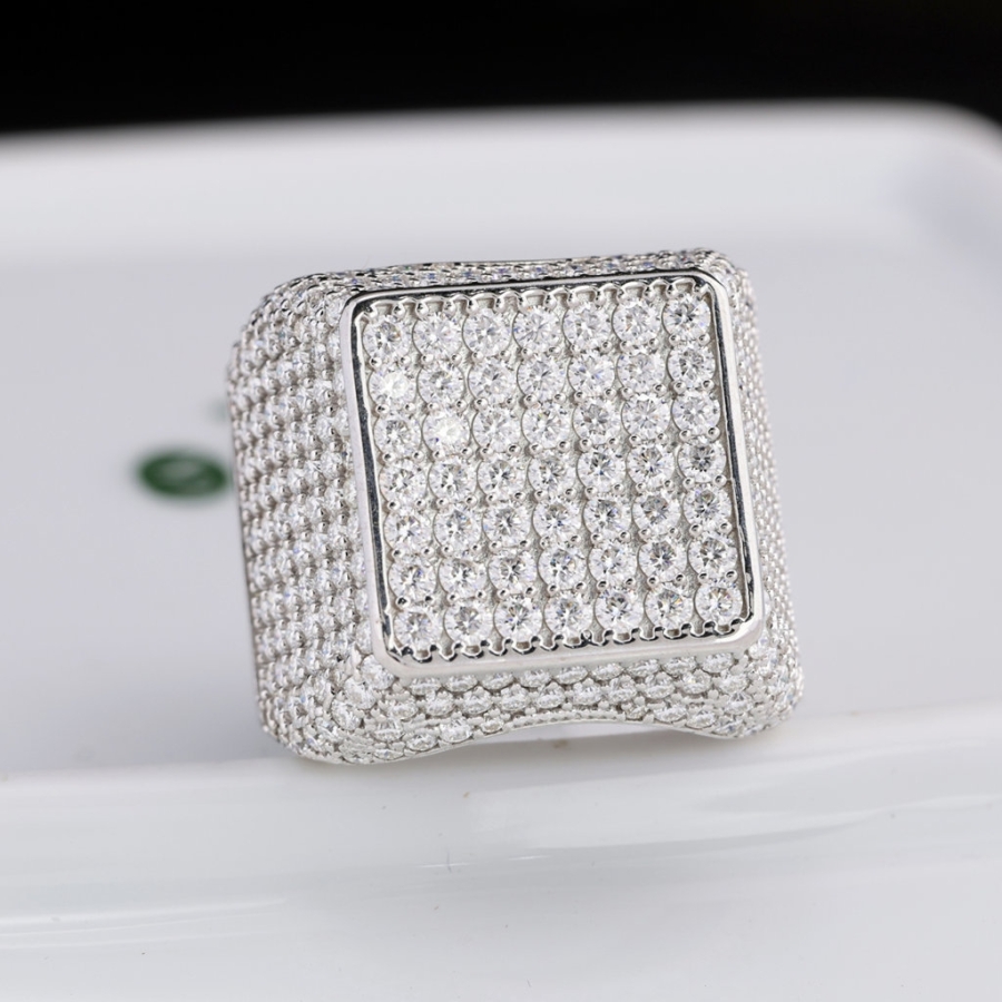 Nhẫn nam mặt vuông đính full kim cương Moissanite NNAM0234