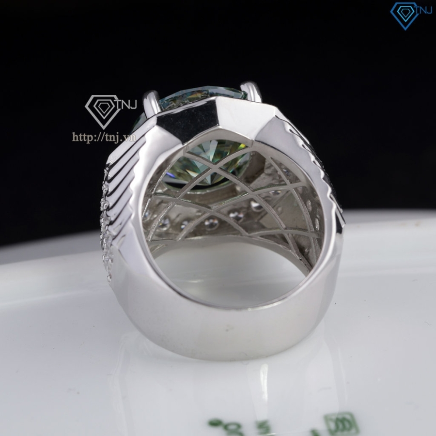Nhẫn nam Moissanite bản to đính kim cương xanh 15.0mm NNAM0235