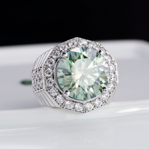 Nhẫn nam Moissanite bản to đính kim cương xanh 15.0mm - Kiểm định GRA NNAM0235
