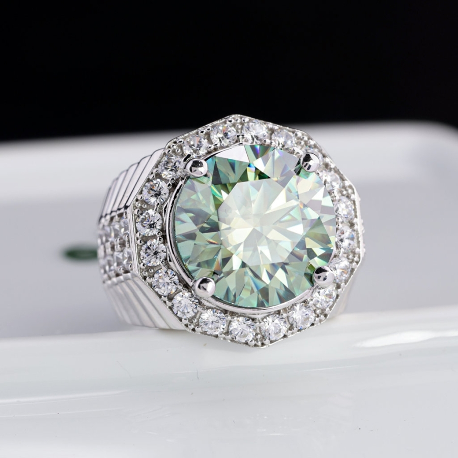 Nhẫn nam Moissanite bản to đính kim cương xanh 15.0mm - Kiểm định GRA NNAM0235