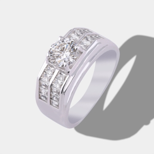 Nhẫn nam đơn giản Moissanite đính kim cương 6.5mm - Kiểm định GRA NNAM0238