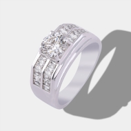 Nhẫn nam đơn giản Moissanite đính kim cương 6.5mm - Kiểm định GRA NNAM0238