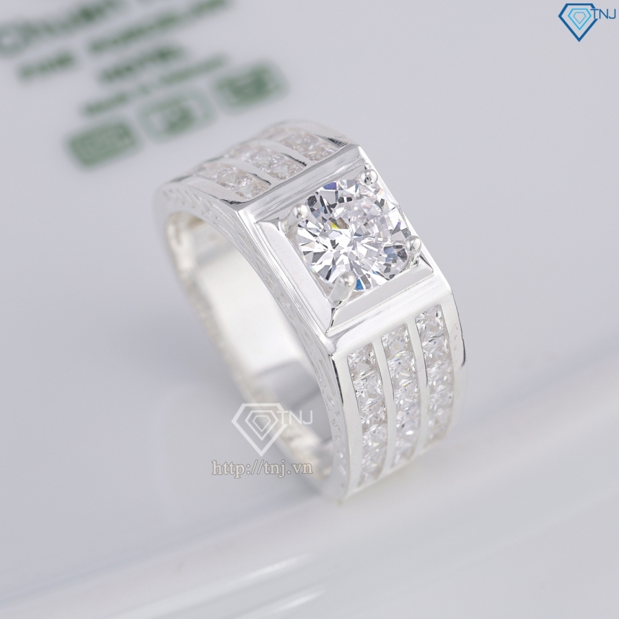 Nhẫn nam bạc 925 bản vừa đính đá đẹp NNA0850
