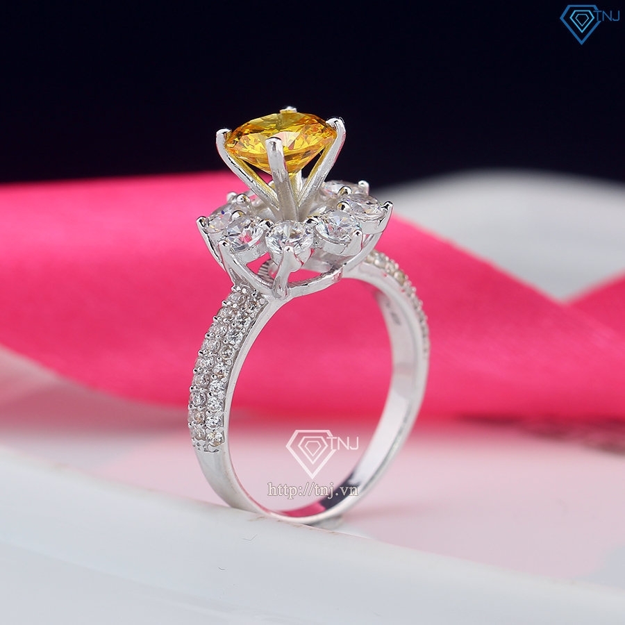 Nhẫn bạc nữ hoa hồng đính đá vàng NNXK0012