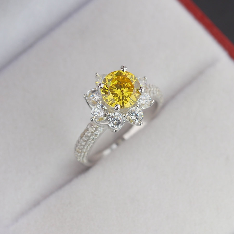 Nhẫn bạc nữ hoa hồng đính đá vàng NNXK0012
