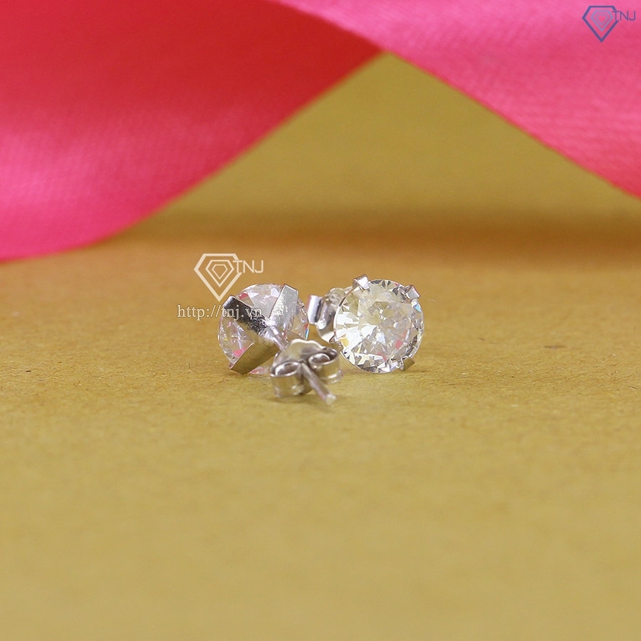 Bông tai bạc nữ xi kim giá rẻ đính đá 6mm BTNXK0002