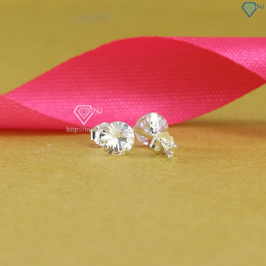 Bông tai bạc nữ xi kim giá rẻ đính đá 6mm BTNXK0002