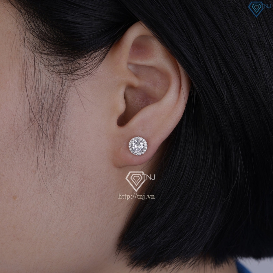 Bông tai bạc nữ xi kim mặt tròn đính đá BTNXK0003 - Trang sức TNJ