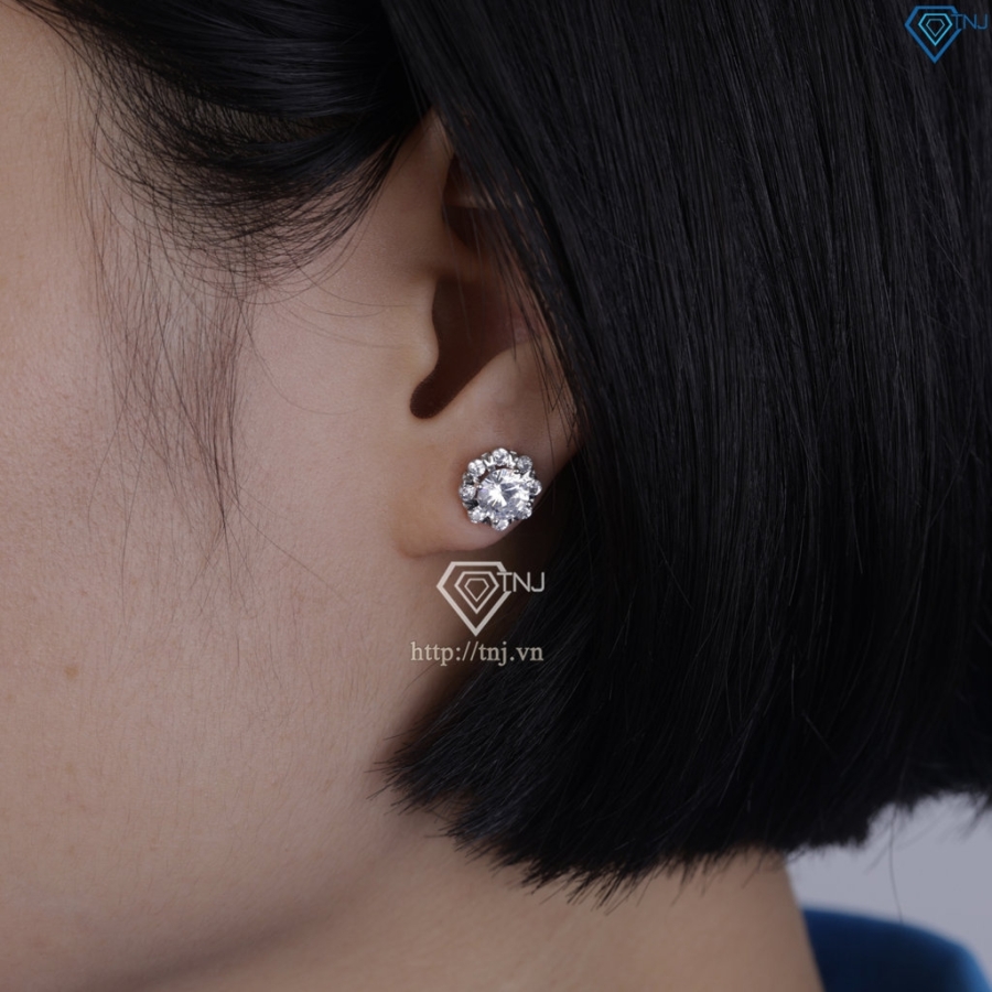 Bông tai bạc nữ cao cấp xi kim chốt ren BTNXK0006 Trang sức TNJ