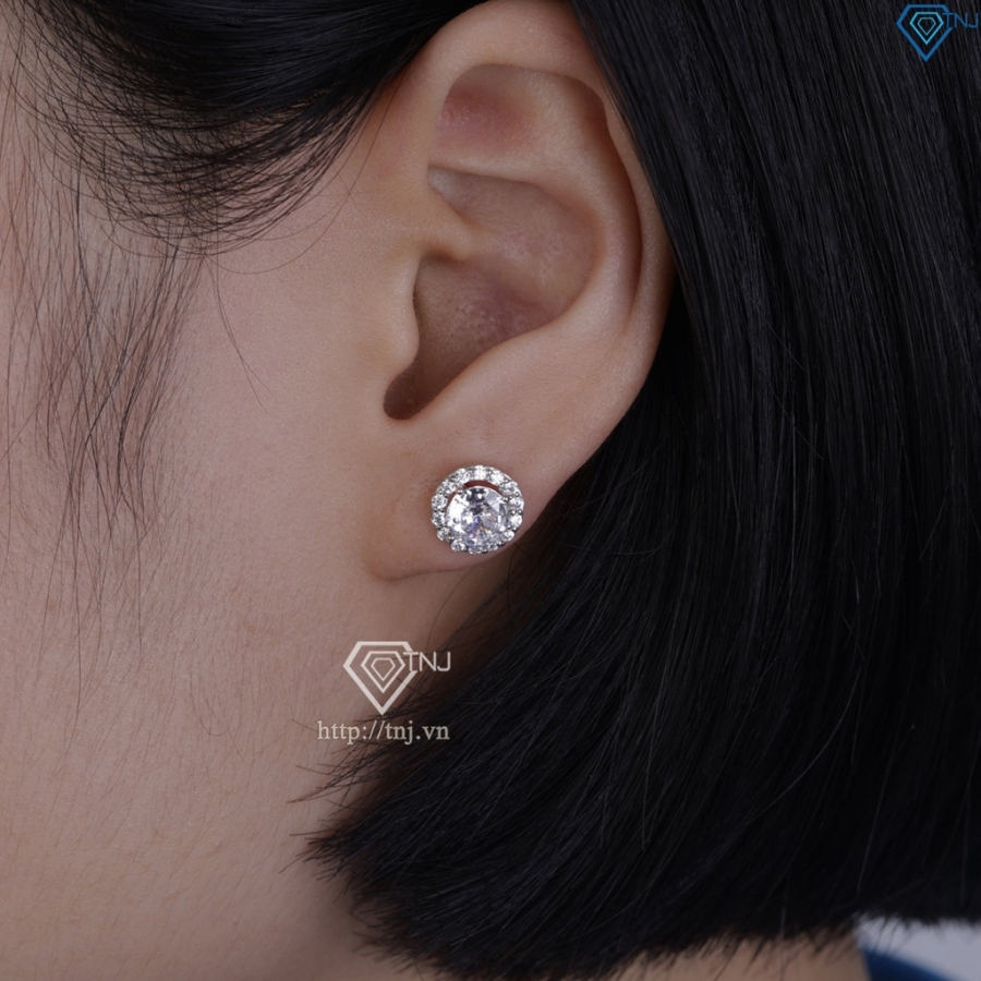 Bông tai bạc 925 cao cấp xi kim mặt tròn đính đá BTNXK0011