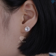 Bông tai bạc 925 cao cấp xi kim mặt tròn đính đá BTNXK0011