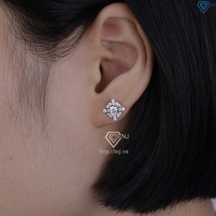 Bông tai bạc cao cấp xi kim mặt vuông BTNXK0013