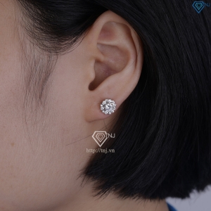 Bông tai bạc nữ xi kim mặt bông hoa cho phụ nữ trung niên BTNXK0014