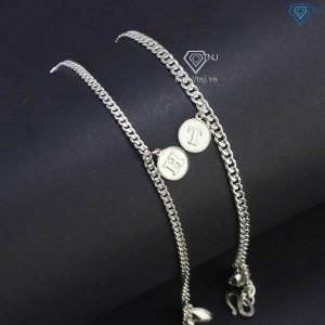 Quà 20 10 cho người yêu vòng tay đôi bạc đơn giản khắc chữ LTD0056