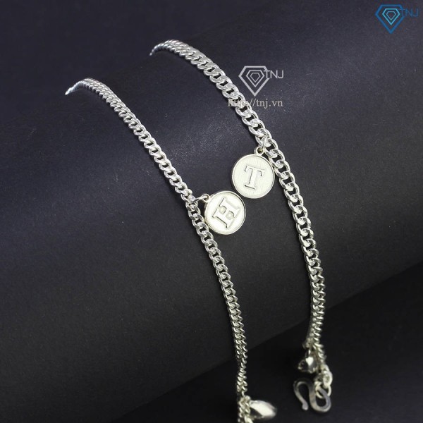 Quà 20 10 cho người yêu vòng tay đôi bạc đơn giản khắc chữ LTD0056