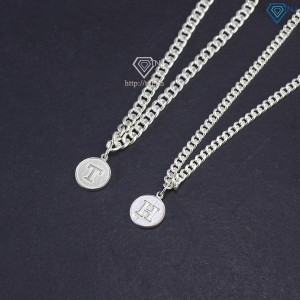 Quà 20 10 cho người yêu vòng tay đôi bạc đơn giản khắc chữ LTD0056