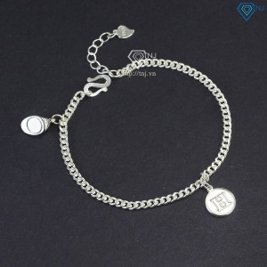 Quà 20 10 cho người yêu vòng tay đôi bạc đơn giản khắc chữ LTD0056