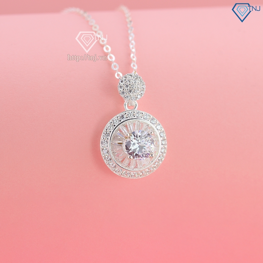 Quà  20 10 cho mẹ dây chuyền bạc mặt tròn full đá cao cấp đẹp DCN0787