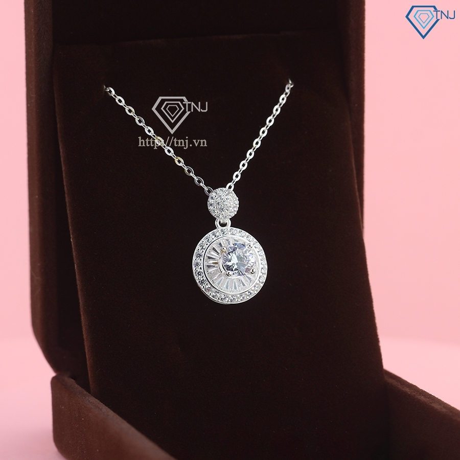 Quà  20 10 cho mẹ dây chuyền bạc mặt tròn full đá cao cấp đẹp DCN0787