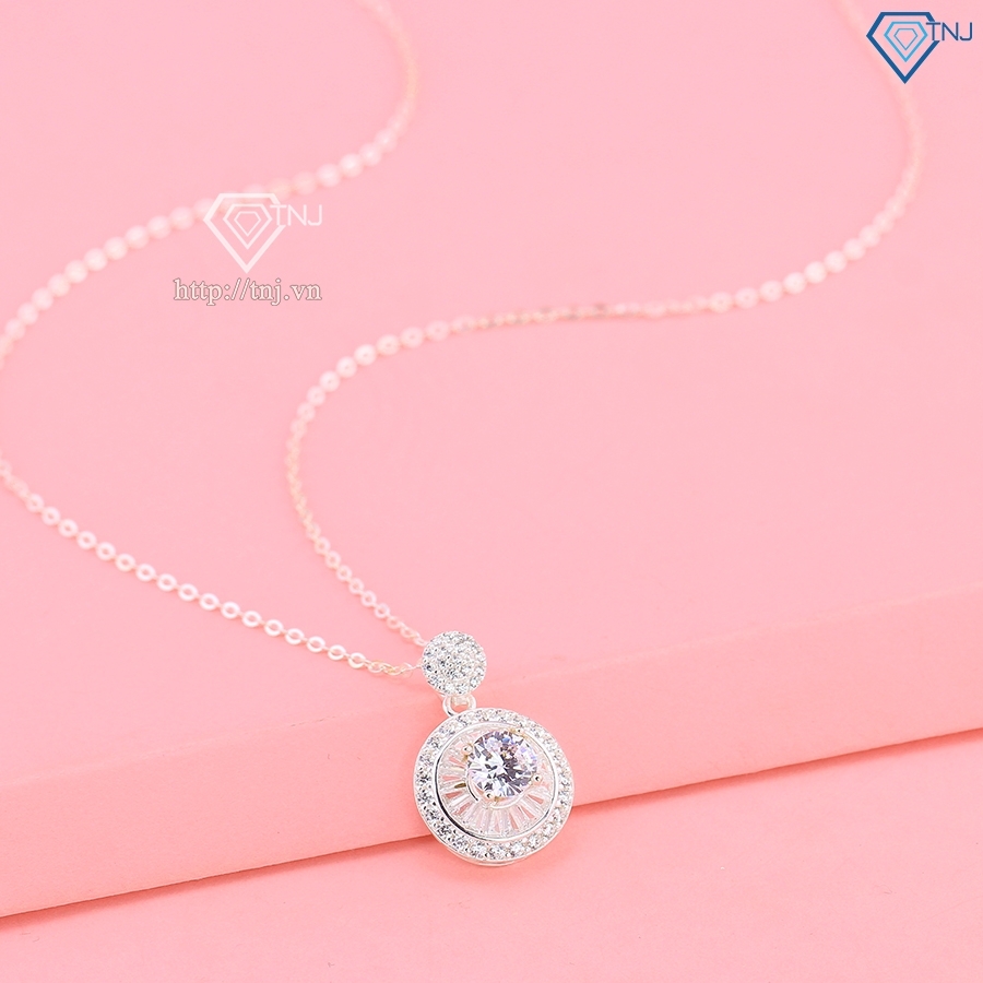 Quà  20 10 cho mẹ dây chuyền bạc mặt tròn full đá cao cấp đẹp DCN0787