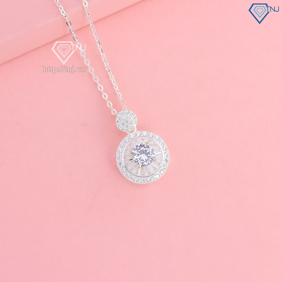 Quà  20 10 cho mẹ dây chuyền bạc mặt tròn full đá cao cấp đẹp DCN0787