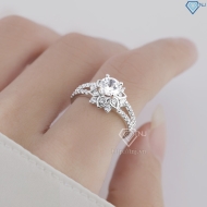 Nhẫn bạc nữ mặt bông hoa xi kim đính đá NNXK0470