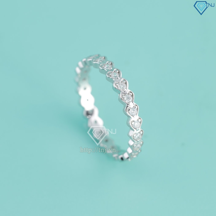 Nhẫn bạc nữ hình trái tim xi kim đính đá NNXK0519