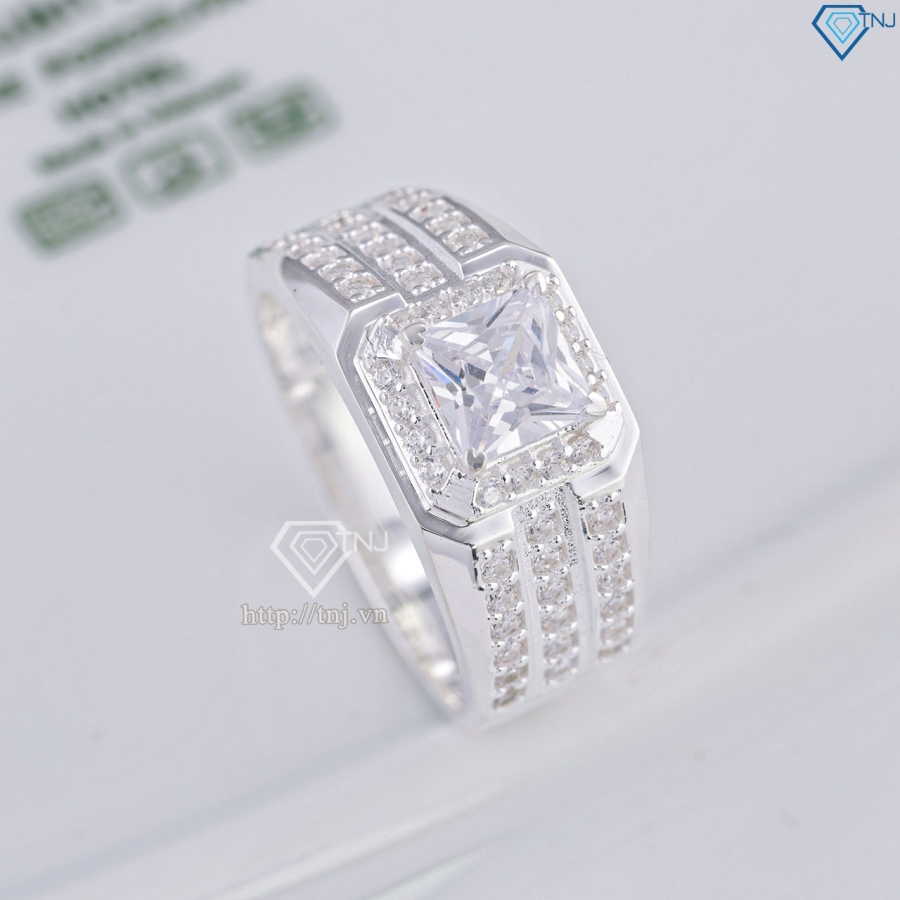 Nhẫn nam bạc 925 đính đá vuông đẹp NNA0857