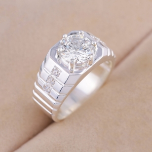 Nhẫn nam bạc 925 đơn giản đính đá NNA0858