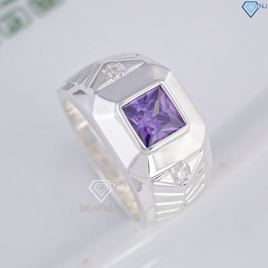 Nhẫn nam bạc 925 đính đá chìm màu tím NNA0859