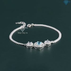 Lắc tay nữ mặt tròn đính đá xanh dương đẹp LTN0436