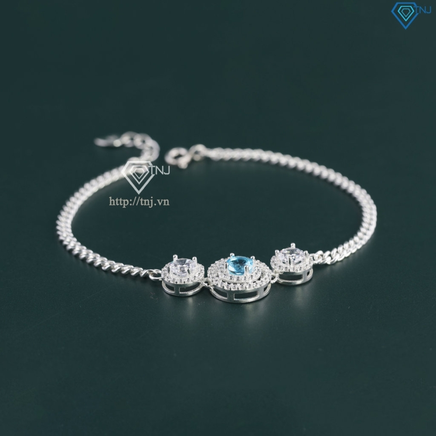 Lắc tay nữ mặt tròn đính đá xanh dương đẹp LTN0436