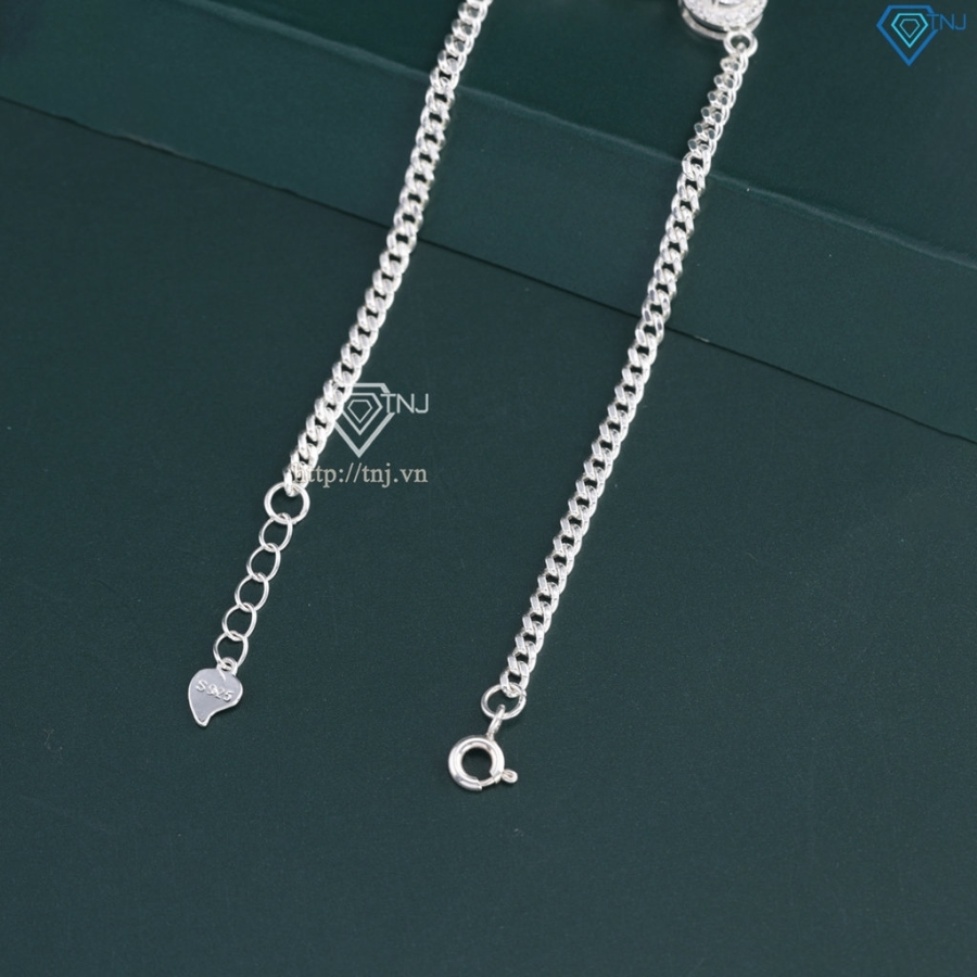 Lắc tay nữ mặt tròn đính đá xanh dương đẹp LTN0436