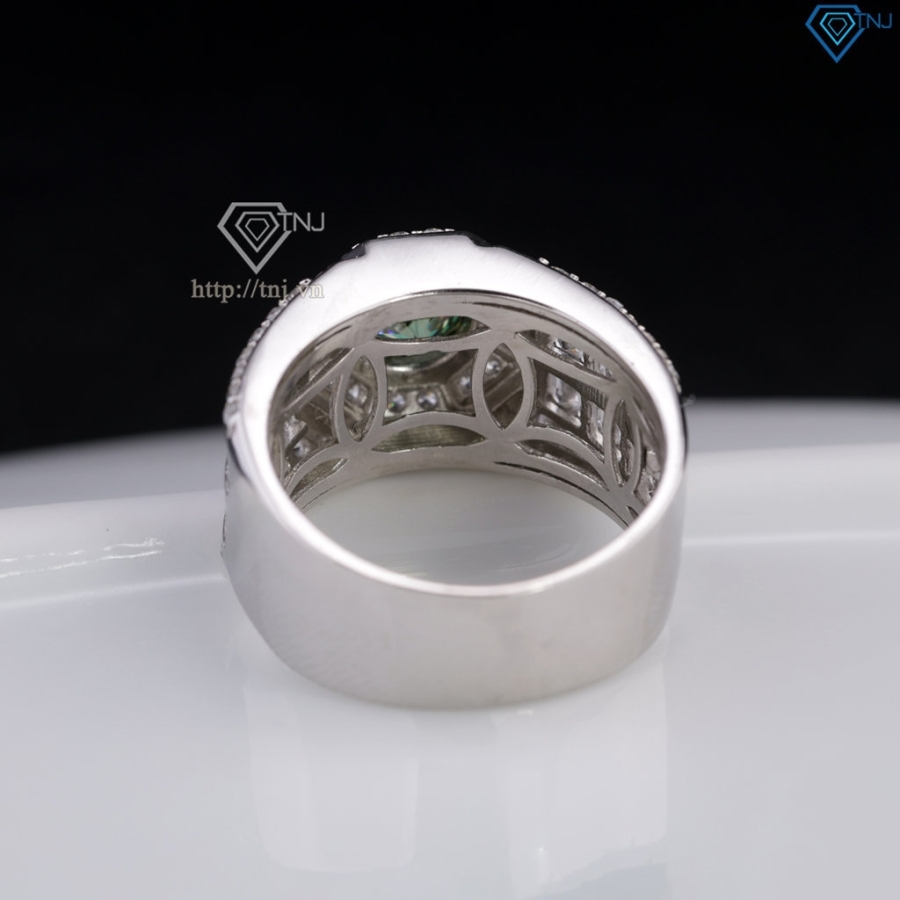 Nhẫn nam Moissanite đơn giản đính đá xanh 6.0mm NNAM0229