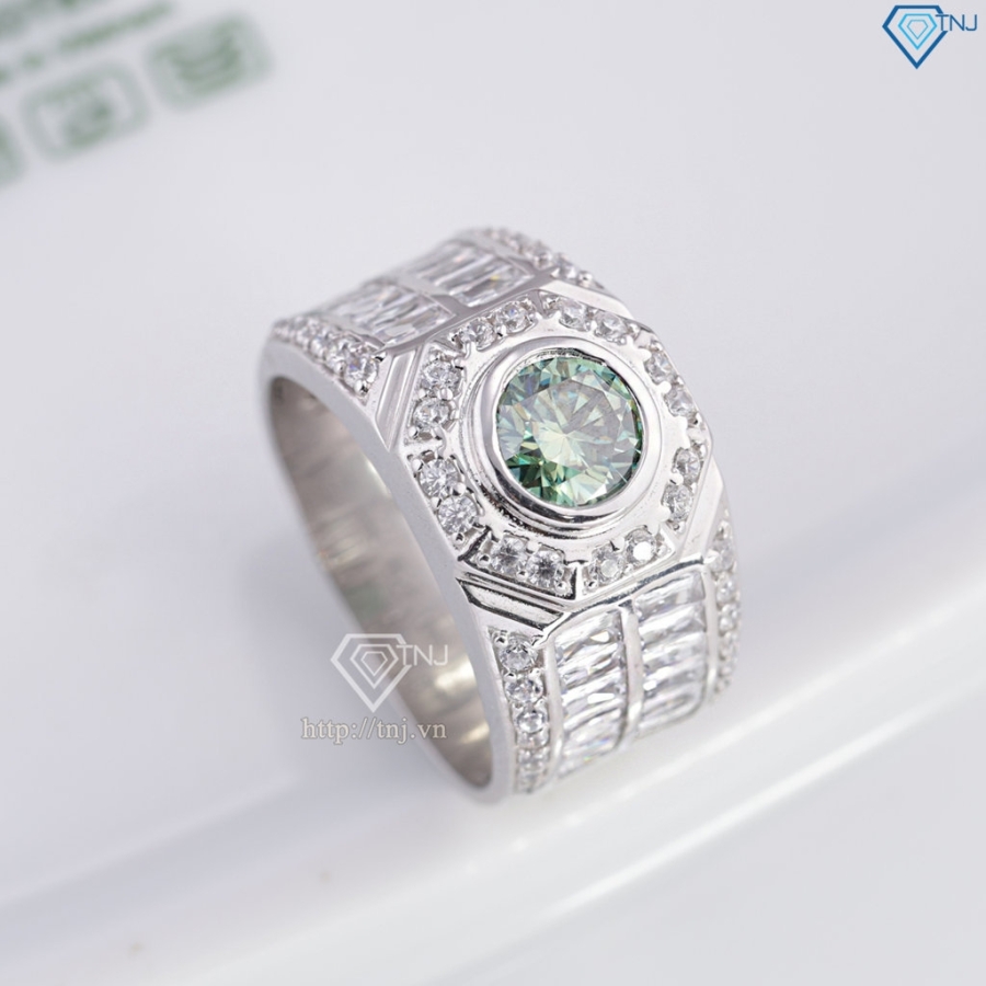 Nhẫn nam Moissanite đơn giản đính đá xanh 6.0mm NNAM0229