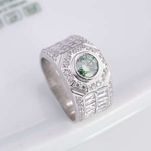 Nhẫn nam Moissanite đơn giản đính đá xanh 6.0mm - Kiểm định GRA NNAM0229