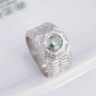 Nhẫn nam Moissanite đơn giản đính đá xanh 6.0mm - Kiểm định GRA NNAM0229