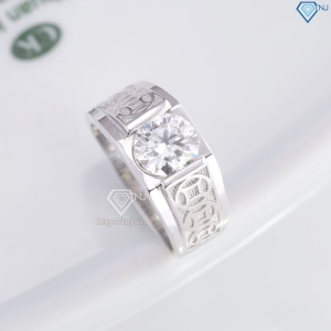 Nhẫn bạc nam kim tiền đính kim cương Moissanite 8.0mm NNAM0240
